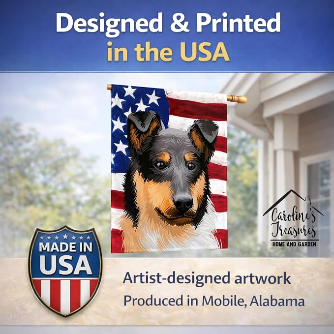 Caroline's Treasures CK6492CHF Collie Rough Dog American Flag House Flag Large Porch Sleeve Pole Decorative Outside Yard Banner Artwork Wall Hanging, Polyester, House Size, Multicolor