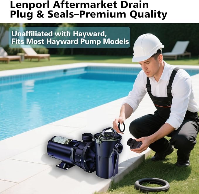 Lenporl 6-Pack Pool Pump Drain Plugs with 2 O-Rings & 6 Square Washers SPX1700FG, Compatible with Hayward Super Pump PowerFlo and MaxFlo Series Pool Pump Parts, Aftermarket Parts for Home Improvement