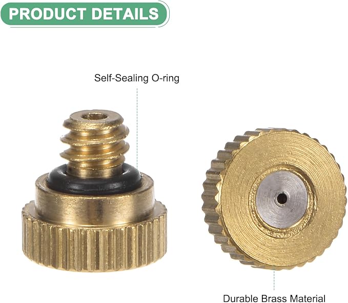 M METERXITY 30-Pack Brass Misting Nozzle, 0.032" 0.8mm Orifice 10/24 UNC O-Ring Replacement Mister Nozzles Plug Mister Heads for Garden Patio Outdoor Cooling System Low-Pressure Atomizing