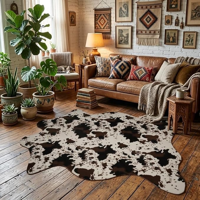 MustMat Faux Cowhide Rug, Cow Print Area Rug for Western Decor 5'2" x 6'7" | Ideal for Living Rooms, Dining Rooms & Offices. Matches Rustic Styles, Perfect for Holiday & Birthday Decor