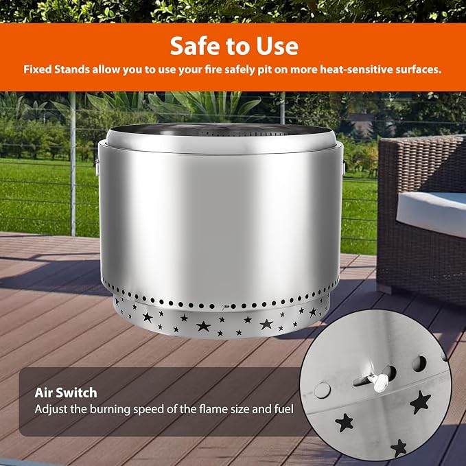 27" Smokeless Fire Pit with Air Switch, 304 Stainless Steel Wood Burning Fireplaces, Portable Outdoor Bonfire Pit for Camping, Bonfires