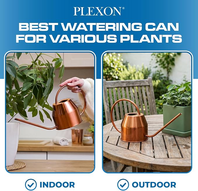 Plexon Rose Gold Metal Watering Can Indoor Plants 40 oz, Stainless Steel Long Spout Watering Can Outdoor House Plant Flower, Garden