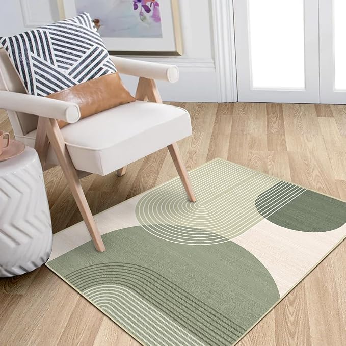 Boho Rug 2x3 for Entryway Bohemian Rugs Machine Washable Modern Geometric Non Slip Printed Low Pile Indoor Door Mat Floor Carpet for Bedroom Bathroom Kitchen Laundry,Green