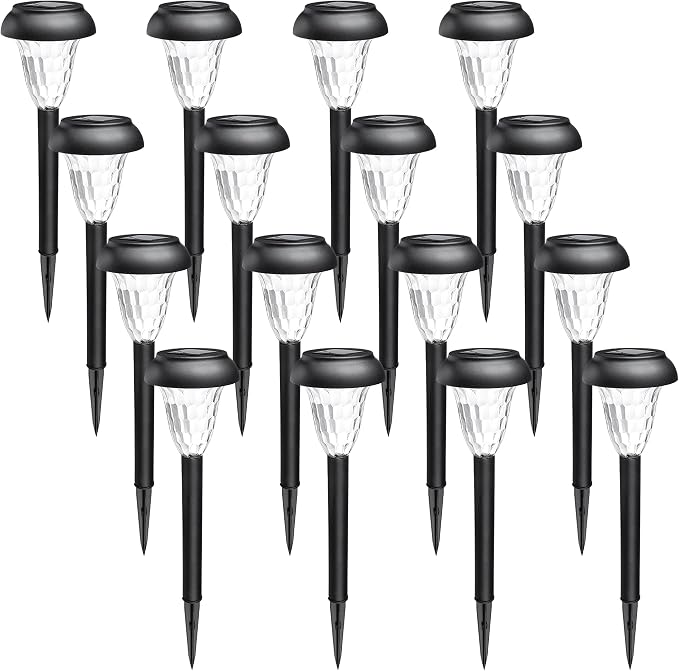 GIGALUMI 16 Pack Solar Light Outdoor Waterproof, Cool White Pathway Lights Solar Powered, Landscape Lighting, Garden Lights for Decor, Patio, Garden, Yard, Pathways, Walkway