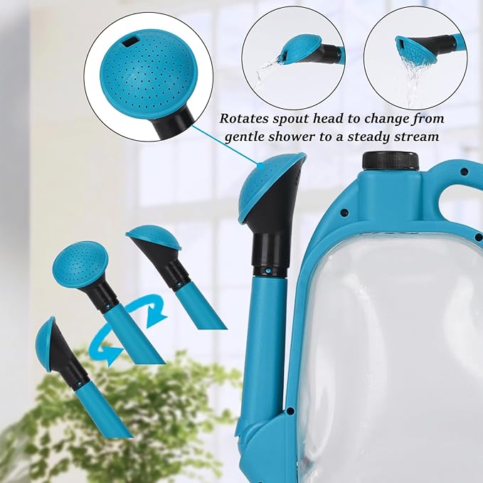 4L Foldable Watering Can with Rotating Nozzle & Long Spout for Plants, Indoor Outdoor Gardening, Clear Plastic-Blue