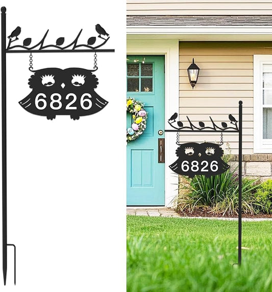 Metal Address Sign for Houses, House Numbers for Outside, Double-Sided Reflective Home Address Sign For Yard, Mailbox Decor Numbers, Address Plaques for High Visibility with 44in Pole
