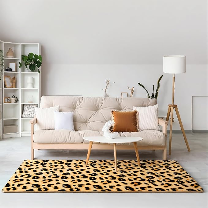 Amearea Soft Leopard Runner Rugs, 2x6 Cheetah Print Bedroom Bedside Rugs | Washable Fluffy Indoor Animal Runner Rug Carpet for Entrance Kitchen Kids Teen Room Living Room Decor, Khaki