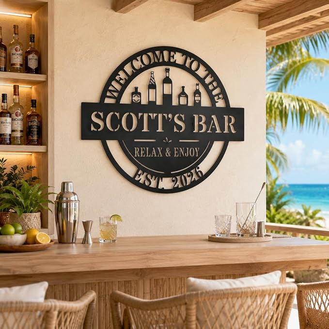 Personalized Custom Metal Bar Sign, Custom Name Pub Sign Wall Decor for Home Bar, Man Cave, Club, Party Room, Cocktail Lounge Decor
