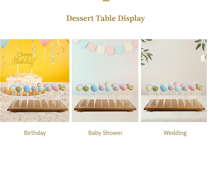 Relaxing Garden 48 Hole Cake Pop Stand, Wooden Cake Pop Display Board with 100 Sticks, 100 Treat Bags & 100 Twist Ties, Dessert Table Holder for Birthday, Baby Shower, Wedding & Parties