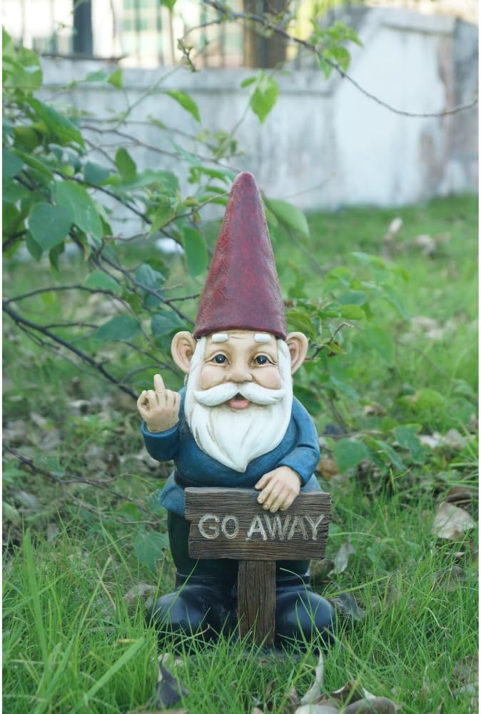 Hi-Line Gift Ltd Gnome Holding Go Away Sign