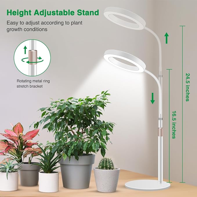 Aumtrly Grow Lights for Indoor Plants, 80 LED Full Spectrum Desk Plant Light for Growing Small Plant, Height Adjustable 24.5" Halo Grow Lamp with Base, 6/12/16H Timer, 3 Light Modes, 5 Dimming