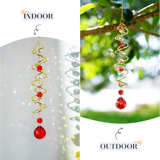 20.5in Crystal Gazing Ball Wind Spinner Suncatcher Garden Decor | Crystal Gazing Ball Wind Spinner Spiral Tail Octagonal Beads Sun Catcher Hanging for Garden Patio Yard Wedding Decor