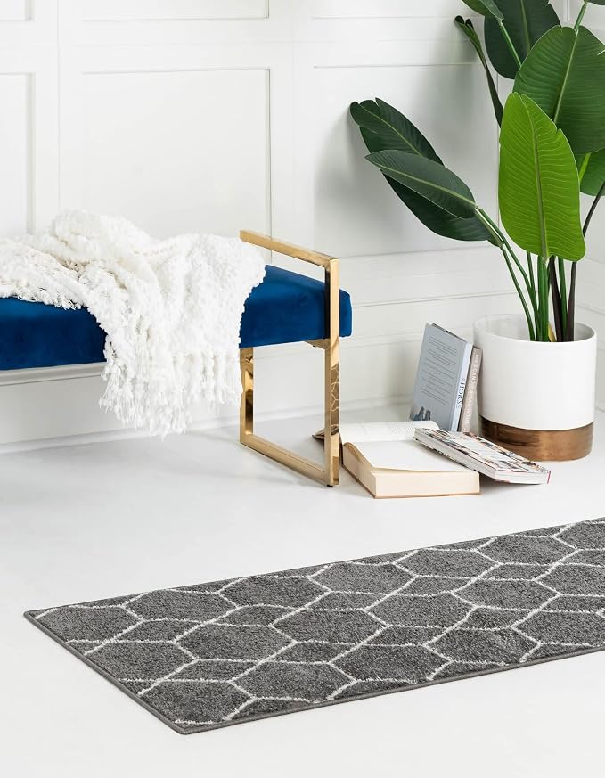 Unique Loom Trellis Frieze Collection Area Rug - Geometric (2' x 10' Runner, Dark Gray/ Ivory)