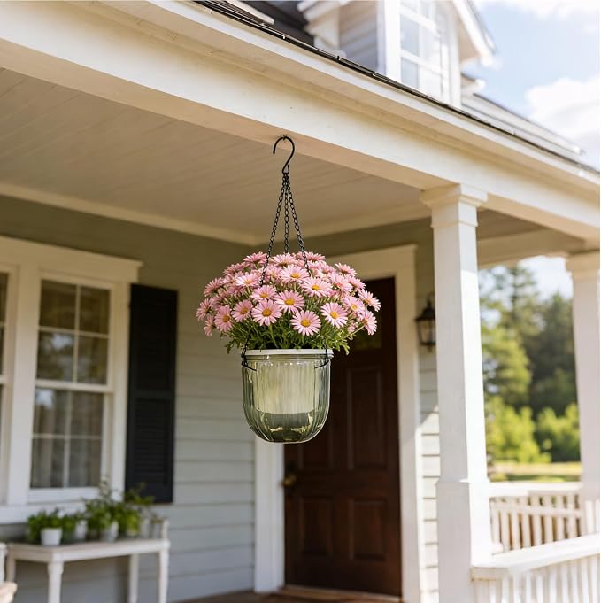 8 Pcs Self Watering Hanging Planters with 3 Hooks Drainage Holes 6.5'' 4.5'' Self Watering Plant Baskets Hanging Flower Pots for Outdoor Indoor Gift Home (Gray)