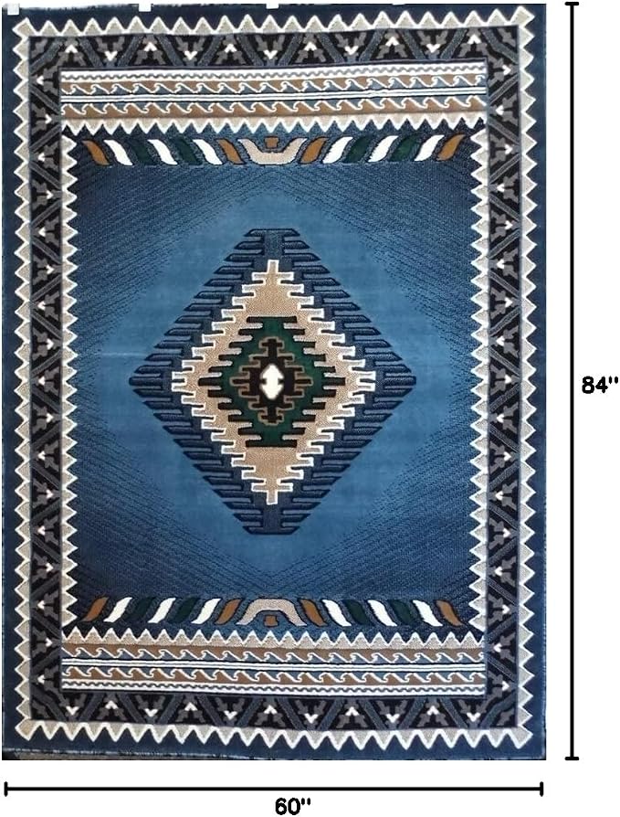 YHSF South West Native American Area Tribal Rug - Blue-Green, 5' x 7' | Easy-Clean, Soft & Durable Tribal Rug for Living Room, Bedroom, Kitchen & More - Stain-Proof Runner for Home Decor