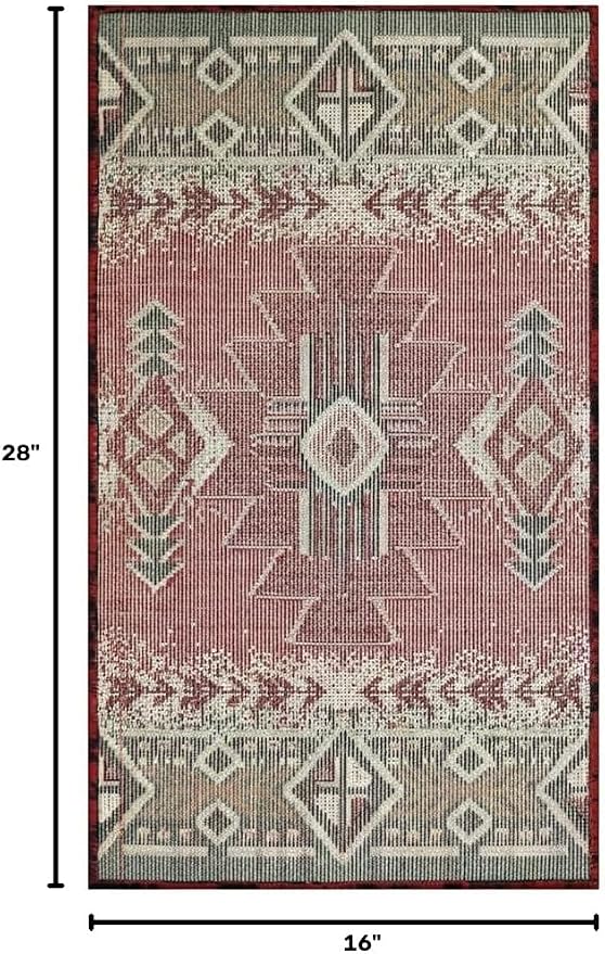 YHSF South West Native American Area Rug C318 - Easy Clean, Thick, Soft, Durable Native Tribal American Indian Inspired Rug for Bedroom/Living Room and More - Red, 16 Inches x 28 Inches