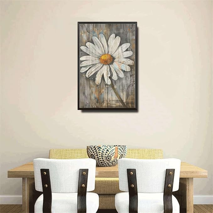 Metal Sign Tin Sign Vintage Wall Art Rustic Reminiscence Daisy Tin Sign for Easy Installation Weather Resistant Design and Vintage Ele Bathroom Signs Decor for Room 6×8 Inches with Metal Frame