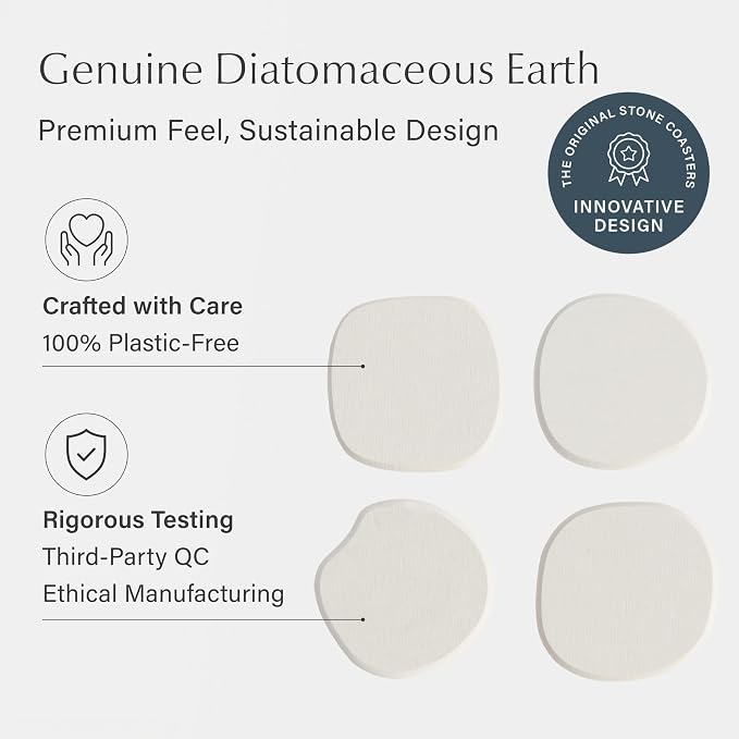 Dorai Home Stone Coasters Set - Diatomaceous Earth Water-Absorbing Drink Coaster for Coffee Table, Kitchen or Bar, Modern Stone Appearance | Sandstone - Set of 4