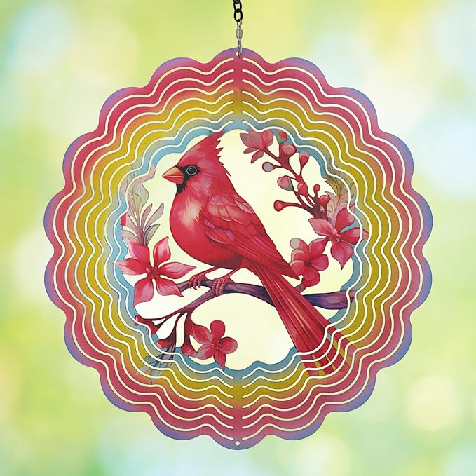 Wind Spinners Outdoor Cardinal Bird - Birthday Gifts for Women Mom, Hanging Wind Sculptures 12 inch 3D Wind Spinner for Garden Decor for Outside, Garden, Patio, Yard