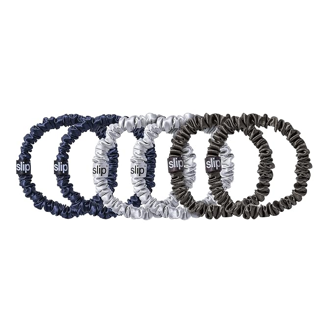 slip Skinnies The Midnight Collection | Pure Silk Skinny Scrunchies Set | 100% Mulberry Silk, Anti-Crease, Ultra Soft, Gentle on Hair, Prevents Breakage | Set of 6, Stylish & Durable