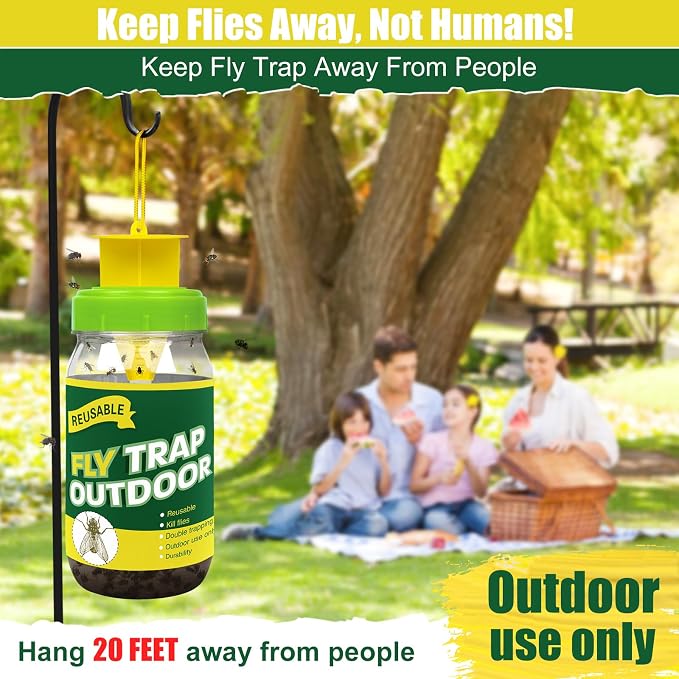 4 Pack Reusable Fly Traps Outdoor Jar with Natural Flies Trap Refill, Bug Catcher and Ranch Fly Hunter Insect Outdoor Repellent Killer for Stable Horse, Garden