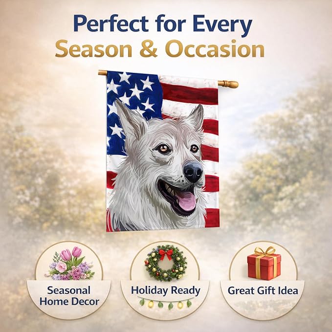 Caroline's Treasures CK6756CHF West Siberian Laika American Flag House Flag Large Porch Sleeve Pole Decorative Outside Yard Banner Artwork Wall Hanging, Polyester, House Size, Multicolor