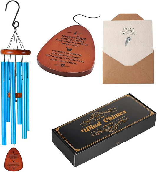 Memorial Wind Chimes for Loss of Loved One – Sympathy Wind Chimes for Dad, Mom, Baby, Brother, or Friend – Outdoor Bereavement Gift, Blue (Teardrop Design)