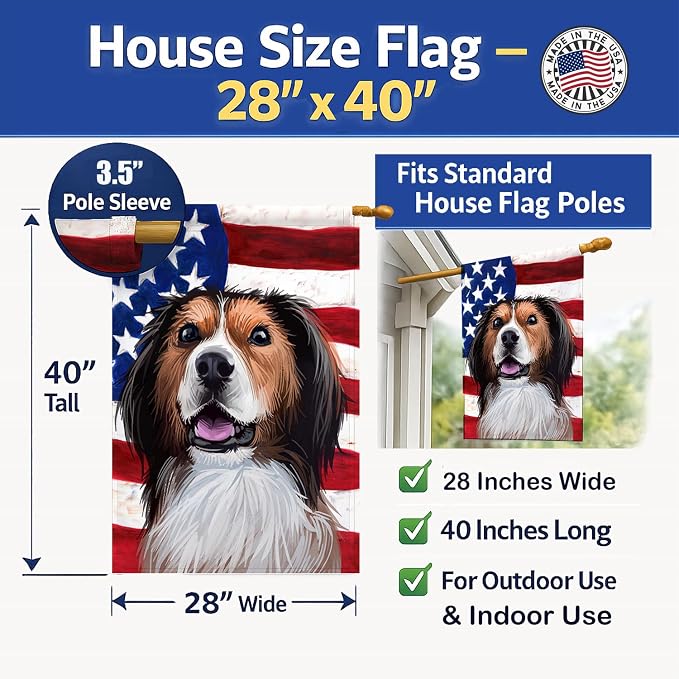 Caroline's Treasures CK6595CHF Kooikerhondje American Flag House Flag Large Porch Sleeve Pole Decorative Outside Yard Banner Artwork Wall Hanging, Polyester, House Size, Multicolor