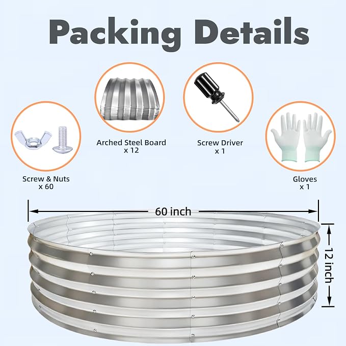 60 Inch Large Round Fire Pit Ring, Galvanized Steel Outdoor Bonfire Ring for Backyard & Camping, Sturdy, Rust-Proof & Easy to Install (5×5×1 FT)