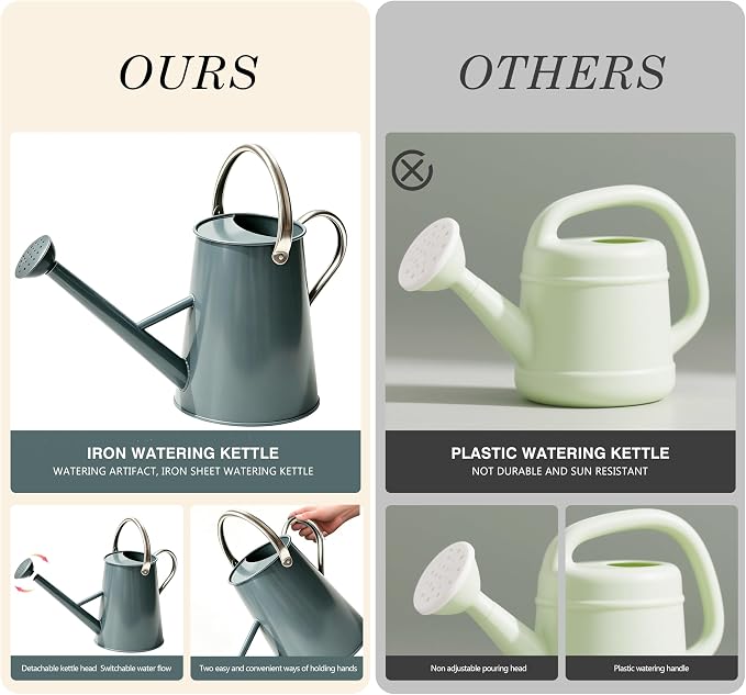 Metal Watering Can with Stainless Steel Handle for Outdoor and Indoor Plants, Watering Can Decor, 1.5 Gallon (Gray)