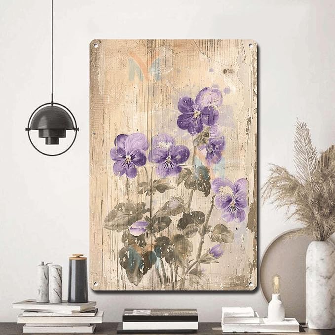 Metal Sign Tin Sign Vintage Wall Art Antique Garden Violets Tin Sign for Vintage Wall Art Rustic Elegance and Corrosion Resistant Alum Home Decor for Home Decor 12×16 Inches