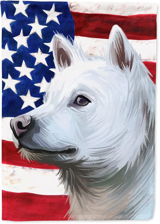 Caroline's Treasures CK6593CHF Kishu Ken American Flag House Flag Large Porch Sleeve Pole Decorative Outside Yard Banner Artwork Wall Hanging, Polyester, House Size, Multicolor