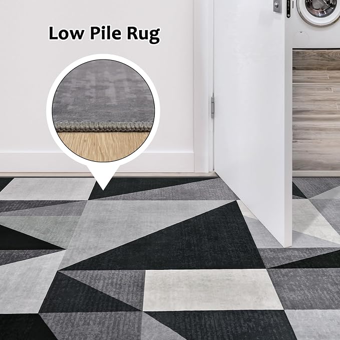 TWINNIS Indoor Modern Area Rug, 6x9 Geometric Patchwork Style Washable Large Rugs for Living Room Bedroom Hardwood Floors, Non Shedding Non Anti Backing Soft Carpet Home Floor Decor, Grey