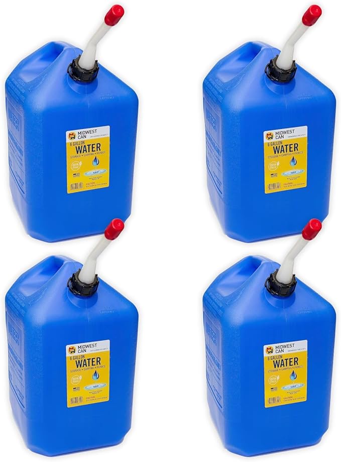 Midwest Can 6700-4PK Water Can with Spout - 6 Gallon Capacity, (Pack of 4)