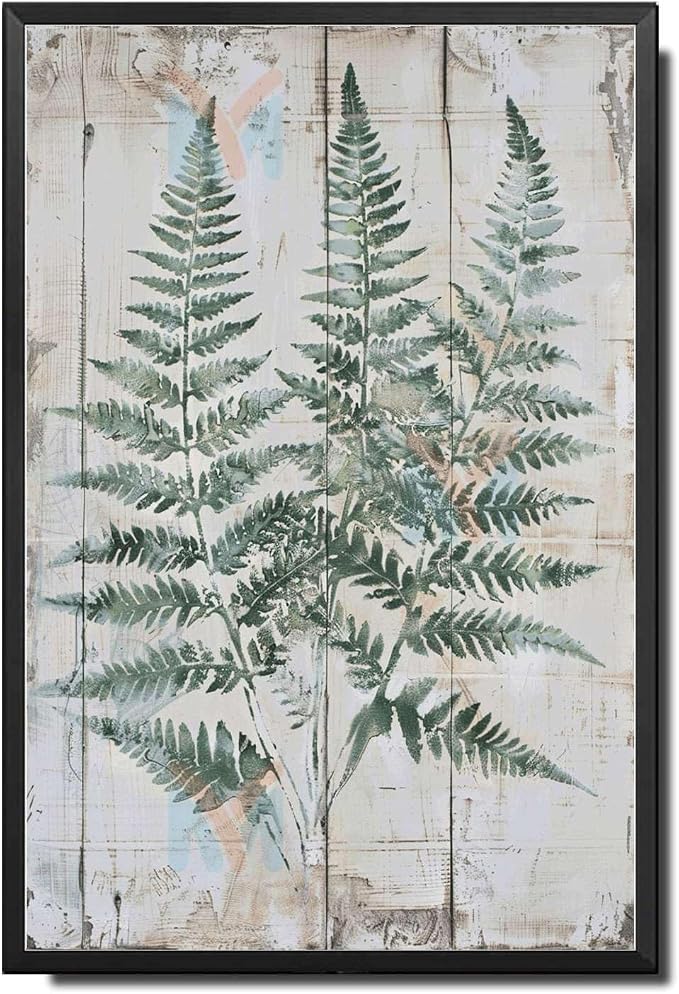 Metal Sign Tin Sign Vintage Wall Art Shabby Chic Fern Tin Sign for Botanical Art Lovers Vintage Home Decor and Distressed Wood Accents Gardening Sign for Room 12×16 Inches with Metal Frame