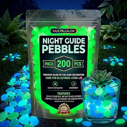 Glow Colorful in the Dark Garden Rocks – Night Guide Stones for Yard, Walkways, Fish Tanks & Landscaping, Luminous Outdoor Decorative Pebbles for Aquarium, Pathway, and Garden Decor (200, Green)