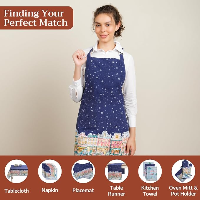 Maison d' Hermine Aprons for women with Pocket 100% Cotton (27.50"x31.50") | Adjustable Neck Strap & long ties Apron Men Chef Wedding Cooking Gardening Server Maid