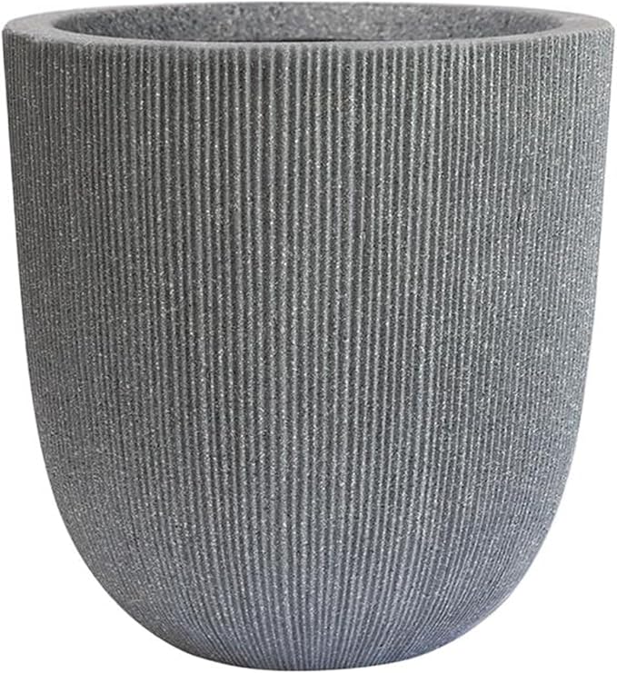 14.8" Tall Round Tapered Planter - Gray Faux Cement Finish, Lightweight Durable Plastic Plant Pot with Drainage Hole & Plug, Weather & UV Resistant Pot for Plants Indoor/Outdoor Use, 12.5" Opening