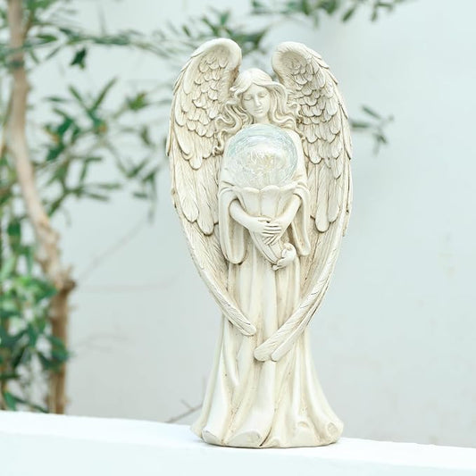 Angel Statues for Garden-Garden Angels Outdoor Statue - Solar Angels Figurines Holding Glass Ball Flower for Outdoor Decor or Housewarming