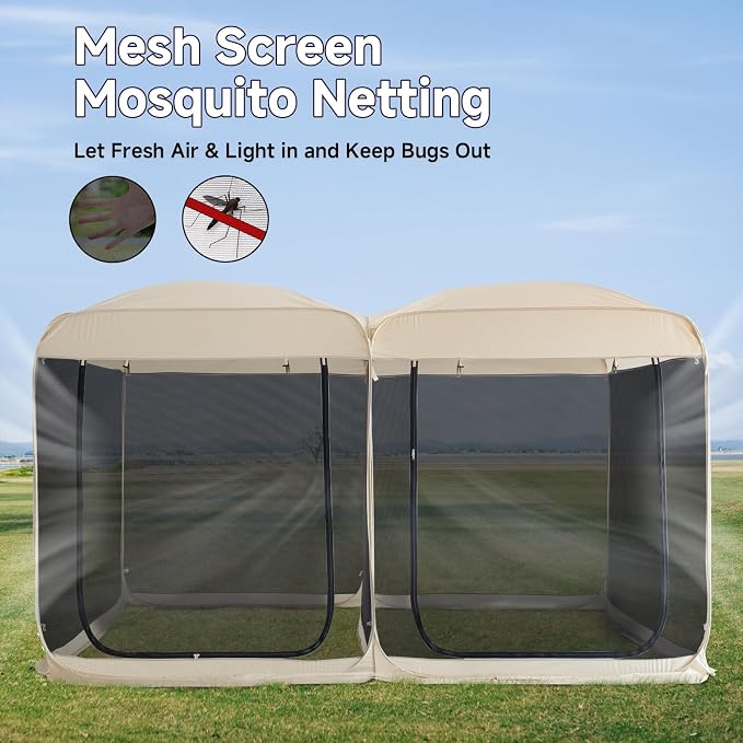 Alvantor Pop Up Screen House Tent, Instant Outdoor Gazebo with Mosquito Netting & UPF 50+ Sun Protection, Portable Canopy Shelter for Patio, Backyard, Camping (2-10 Person)