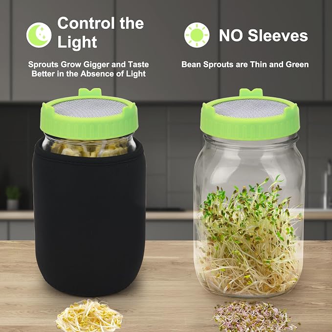 Lulonpon Sprouting Kit, 2 Sprouting Jar Kits, Wide Mouth Quart Mason Jars with Stainless Steel Screen Sprout Lids,1000ml Sprouts Growing Kit, Seed Sprouter Set for Growing Broccoli, Bean, Alfalfa ﻿