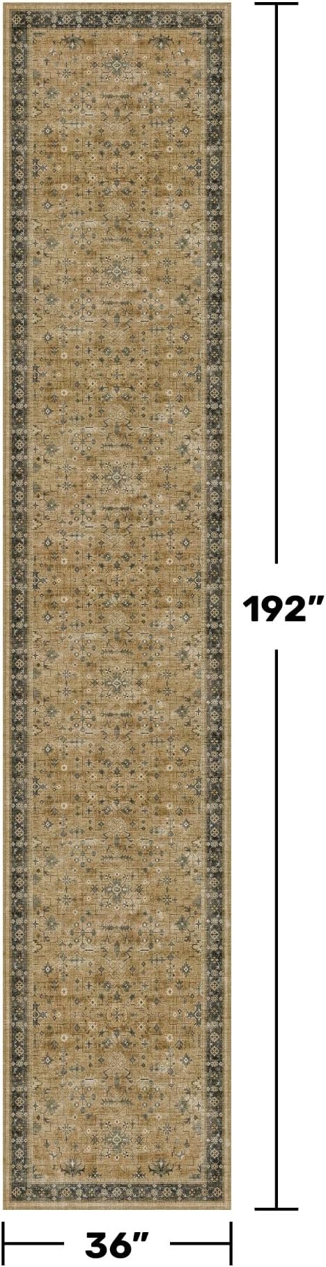 Boho Washable 3x16 Extra Long Hallway Runner Rug, Large Kitchen Floor Rug Indoor, Non-Slip Stain & Fade Resistant, Vintage Rustic Brown and Charcoal Olive Décor