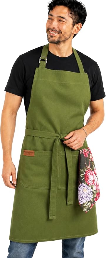 100% Cotton Kitchen Apron with 2 Pockets – Adjustable Chef Apron for Cooking Baking BBQ – Unisex Apron