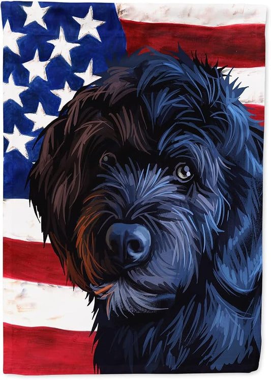 Caroline's Treasures CK6661CHF Portuguese Water Dog American Flag House Flag Large Porch Sleeve Pole Decorative Outside Yard Banner Artwork Wall Hanging, Polyester, House Size, Multicolor