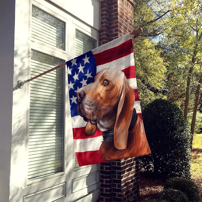 Caroline's Treasures CK6683CHF Sabueso Espanol Dog American Flag House Flag Large Porch Sleeve Pole Decorative Outside Yard Banner Artwork Wall Hanging, Polyester, House Size, Multicolor
