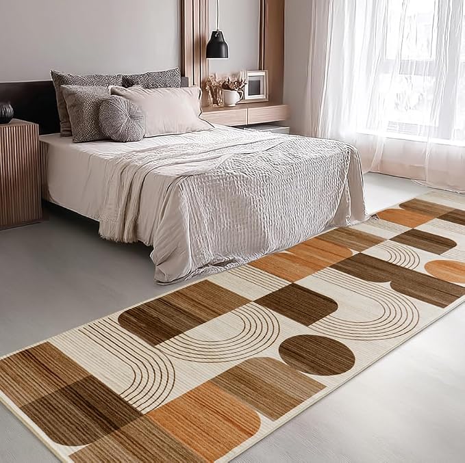 Soft Modern Geometric Abstract Machine Washable 2.7x8 Runner Rug | Orange Rugs for Bedroom Living Room, Non-Shedding Faux Wool Indoor Throw Floor Carpet for Office Entryway Dining Room Decor