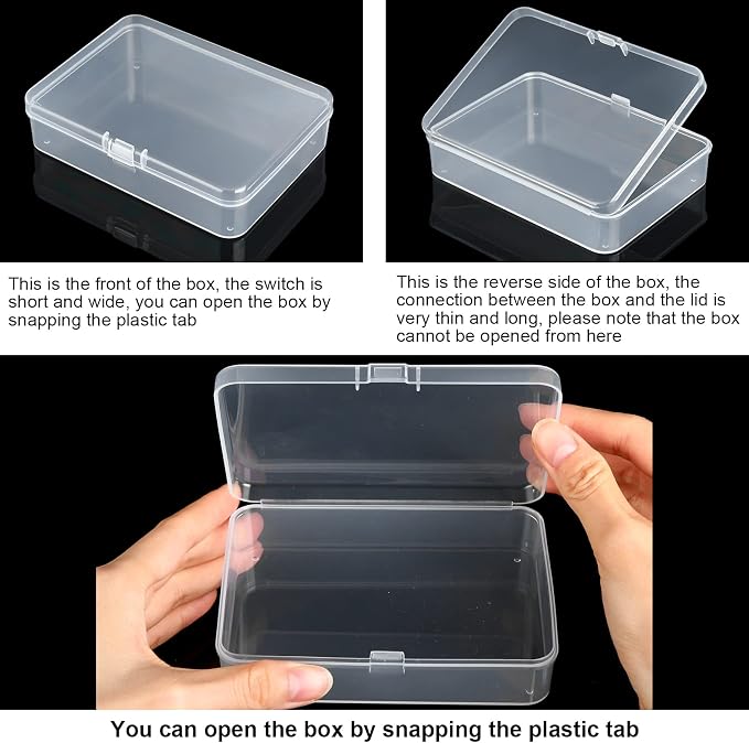 SATINIOR 100 Pcs Clear Plastic Beads Storage Containers Box Small Clear Boxes with Hinged Lid Plastic Arts Case Mini Square Crafts Storage Organizers for Small Items (4.45 x 3.3 x 1.14 Inch)