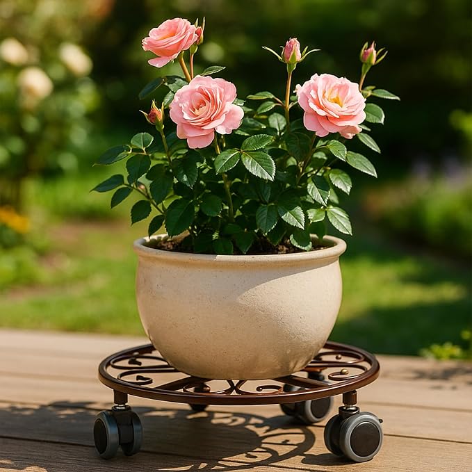 8 Pack Plant Caddy with Wheels Heavy Duty 11.8 Inches Metal Plant Stand with Wheels Plant Dolly Rolling Plant Stand Plant Roller with Casters for Indoor and Outdoor (8, Bronze)