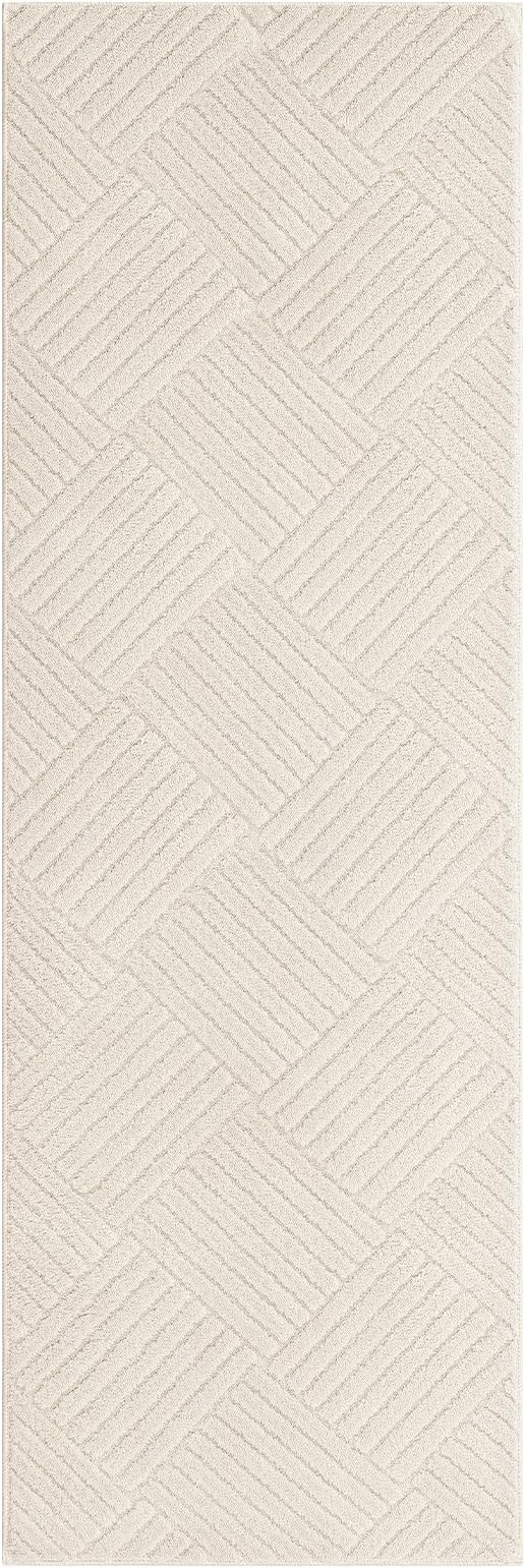 2x6 Bedroom Runner, Soft Beige Geometric Fluffy Hallway Mat | Washable Modern Hall Floor Rug, Non Slip Shaggy Boho Indoor Accent Kitchen Throw Carpet for Laundry, Entyway and Bathroom