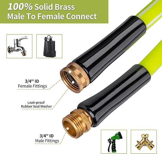 DAVCO Garden Hose 25FT x 5/8" ID - Lightweight Hybrid Rubber, Kink-Free & Burst Resistant, Lead-Free Drinking Water Safe with 3/4" GHT Solid Brass Fittings for Yard, Patio, RV and Car Wash